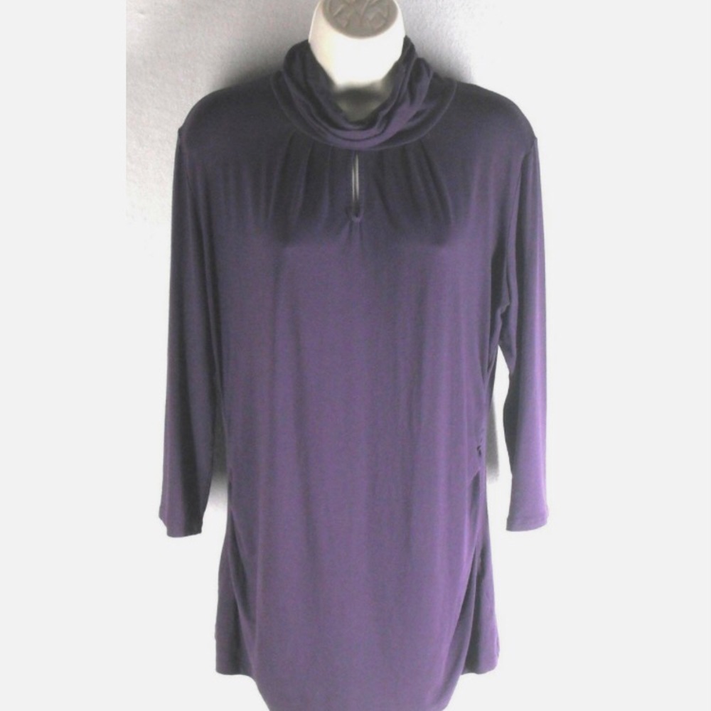 NEW YORK & CO top Rayon Knit Cowl Neck Ruched